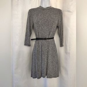 Soft gray striped sweater mini dress